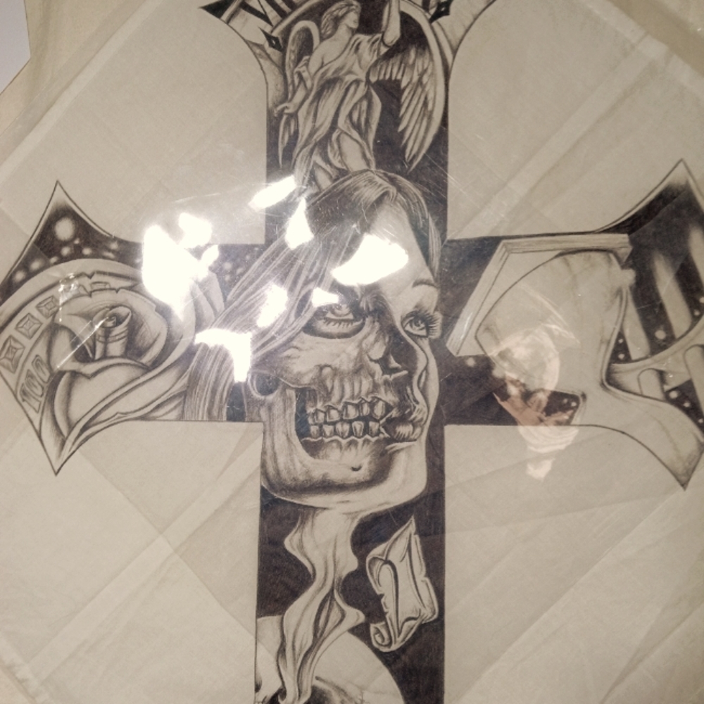 Prison art. Hanky. Done with pen and ink. 14" x 14"
